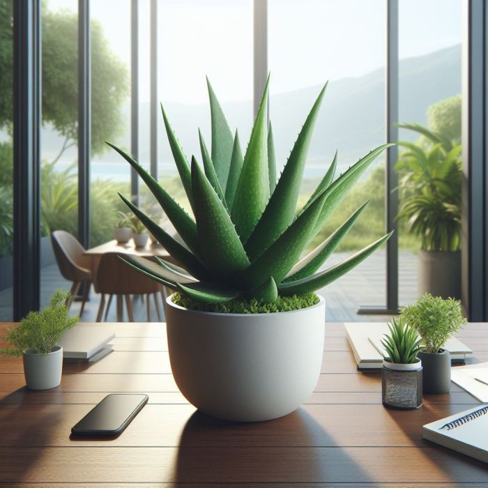 Healthy Aloe vera plant in a white pot