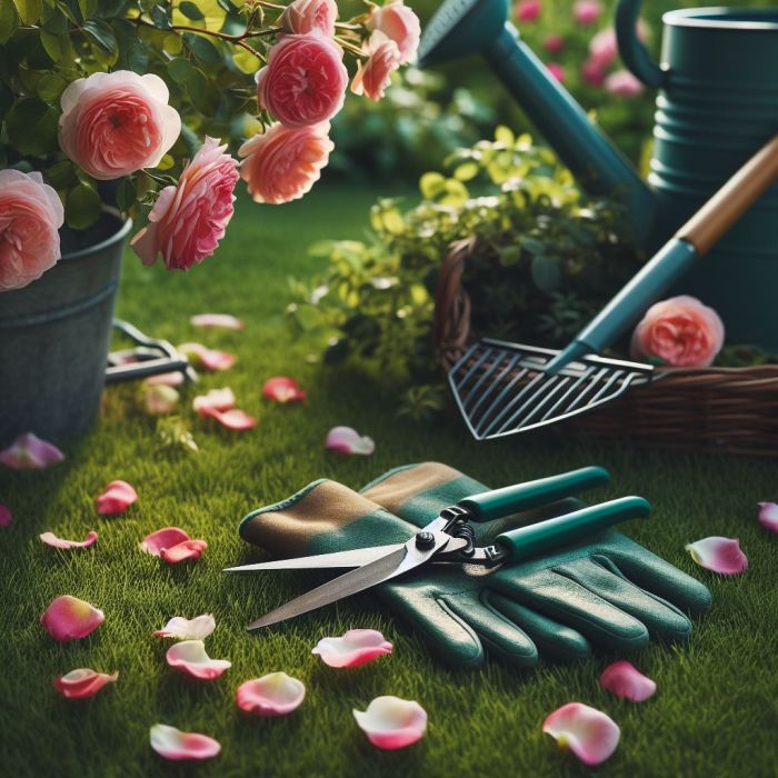 Gardening scissors
is on glove in a garden