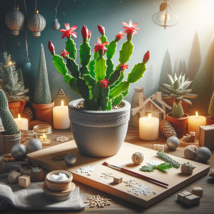 Christmas cactus in a pot in indirect sunlight