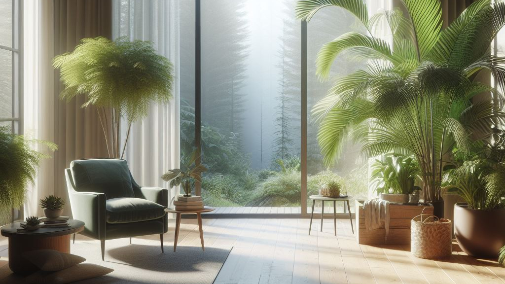 An image of indoor plants near a glass window