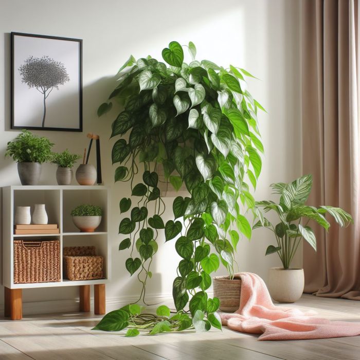 Pothos hanging with a wall