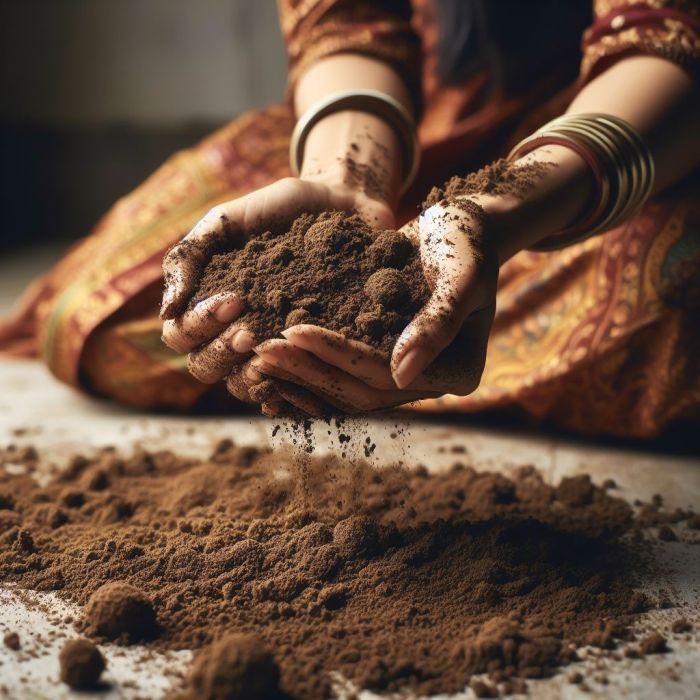 A girl holding soil in her hands