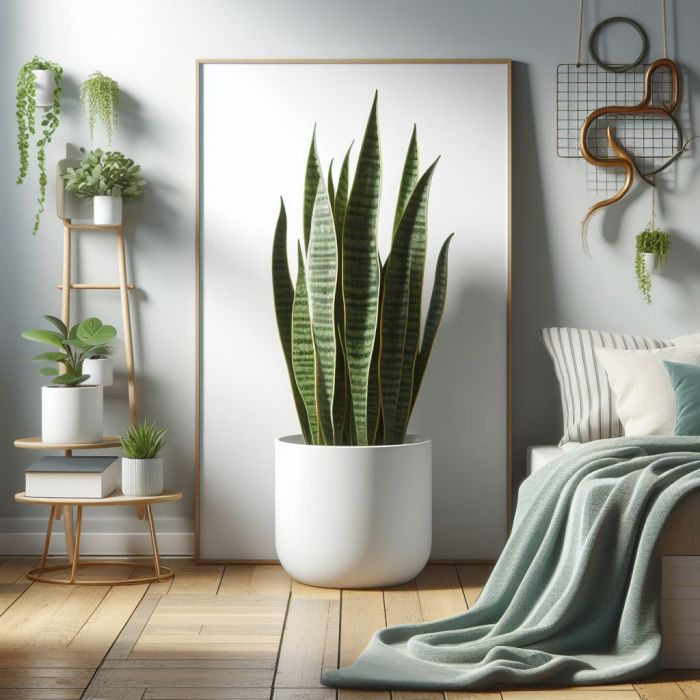 Snake plant near a wall in a room