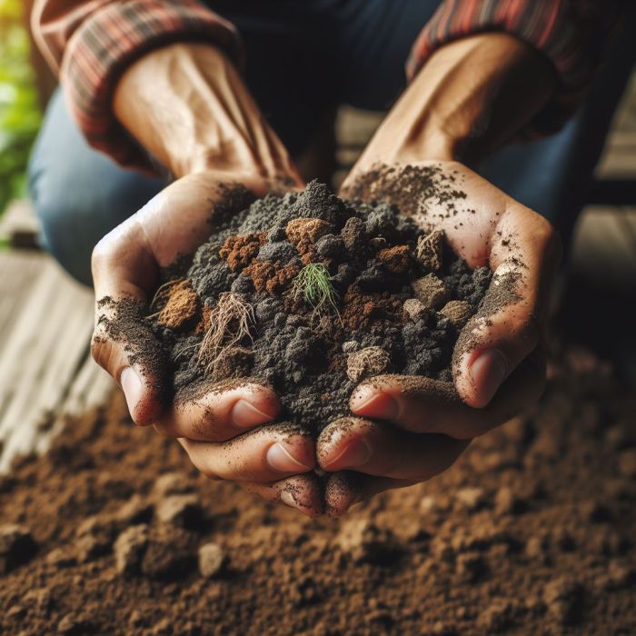 A person is holding soil 