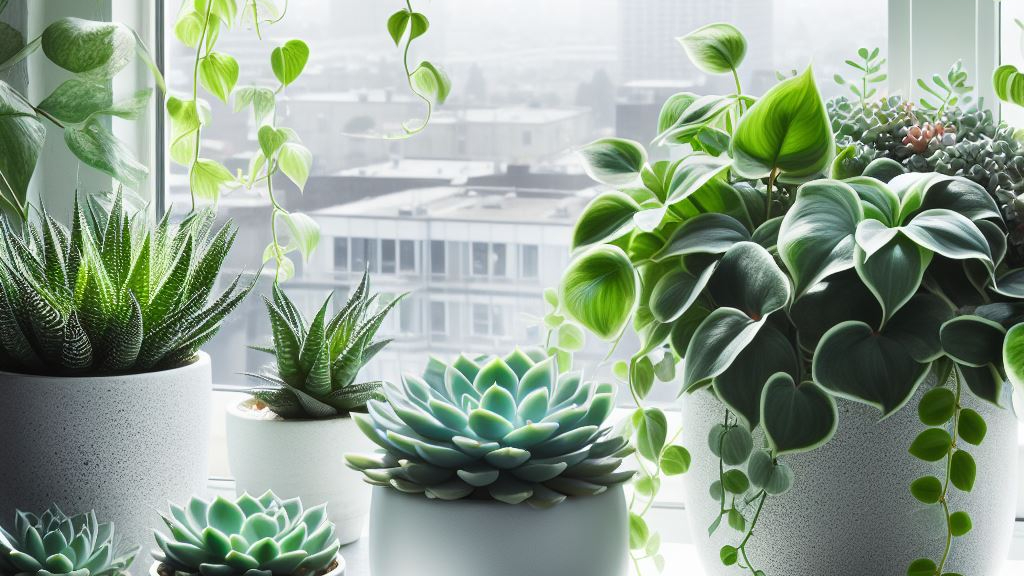 pothos or succulent plants near a glass window