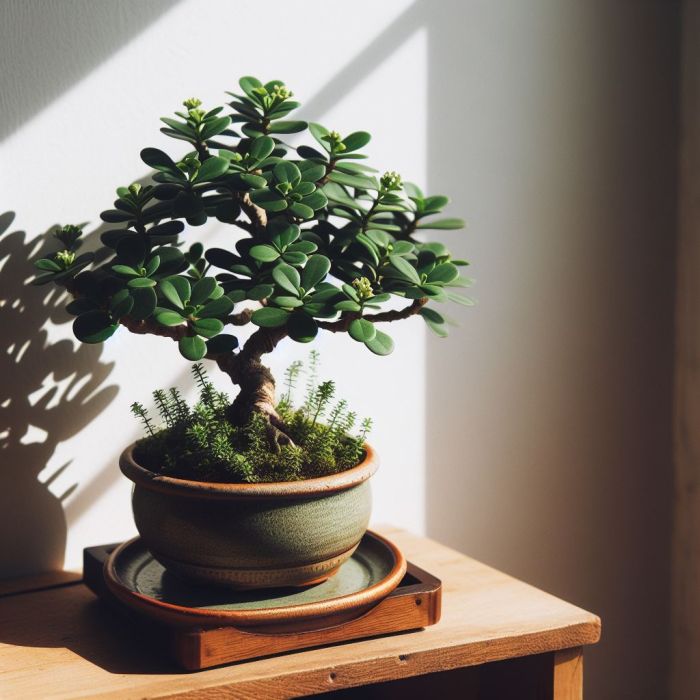 Jade bonsai is indirect sunlight
