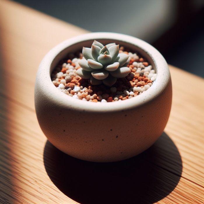 Succulent in a pot on a wooden table