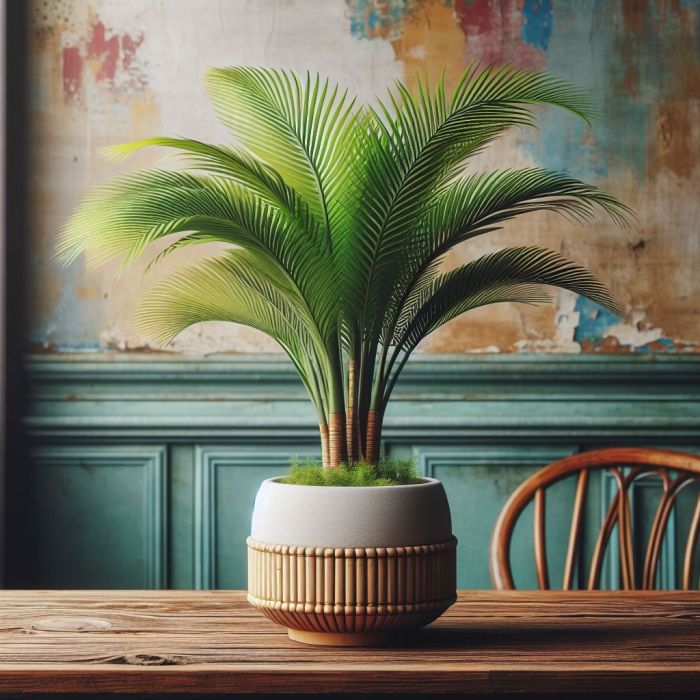Parlor Palm is on a wooden table