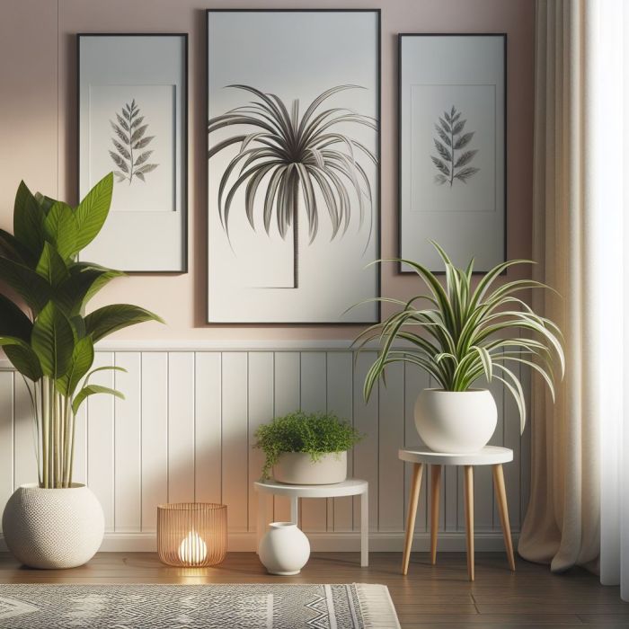 Indoor plants in white pots