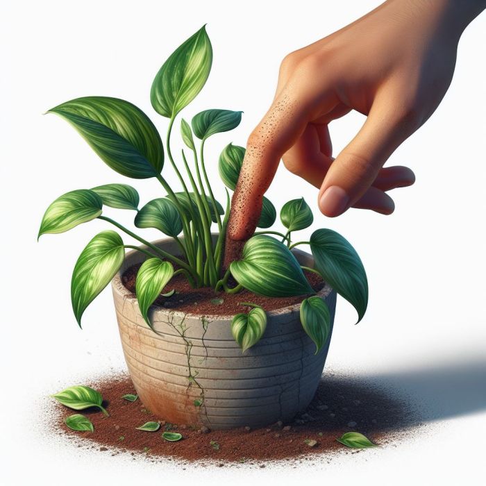 A person in inserting his finger in soil in a pot