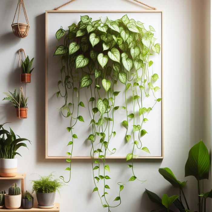 Pothos tailing vein is hanging on the wall