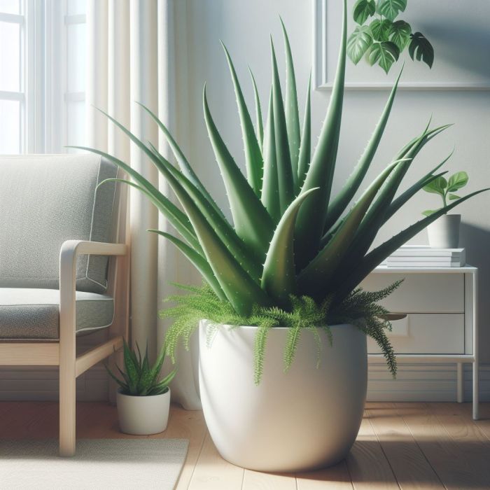Aloe vera in a white pot