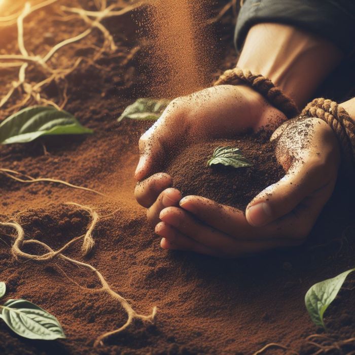 A person holding soil in his hands