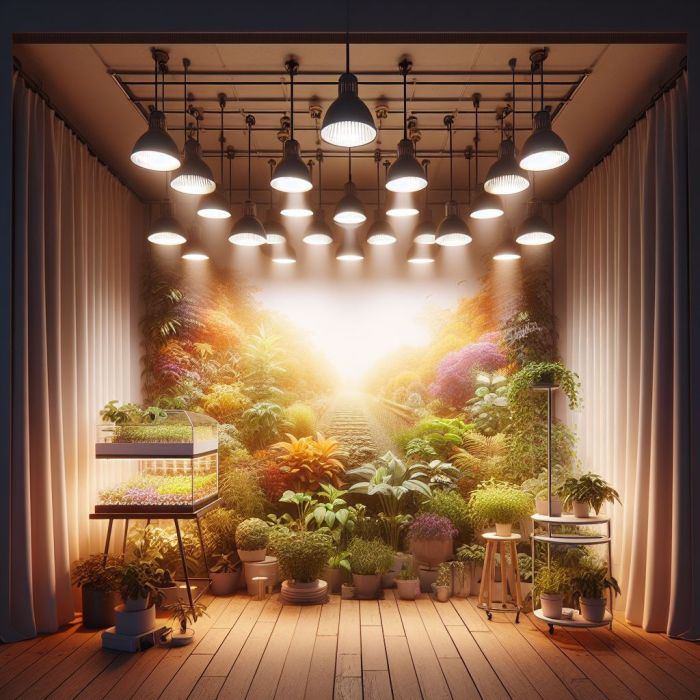 Grow lights for indoor plants in a room