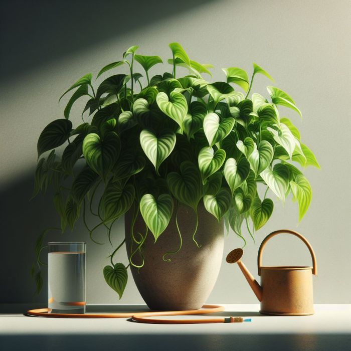 Pothos plant and a watering can