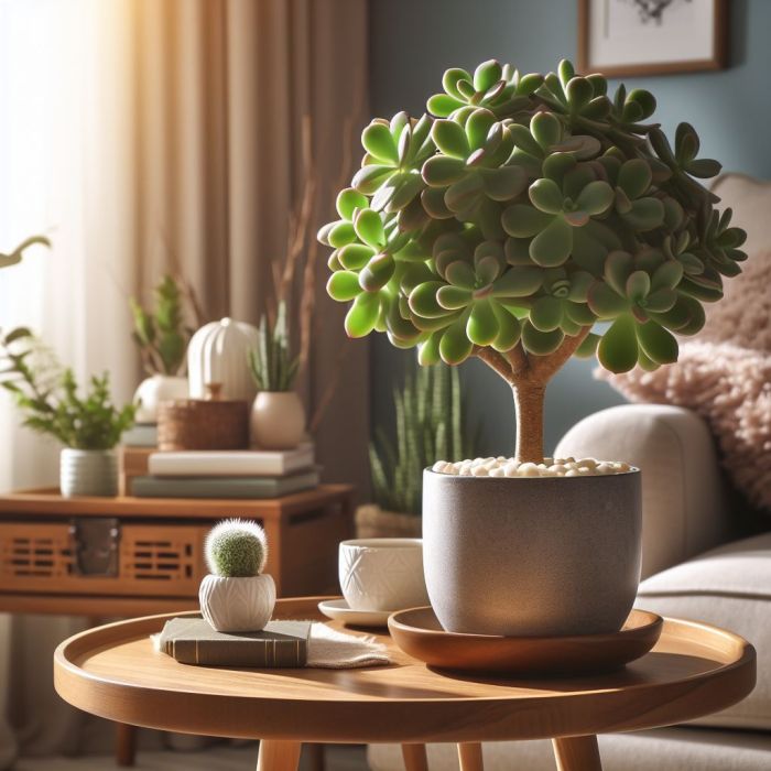 Jade plant in white pot