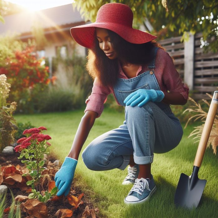 A gardener is cleaning the garden