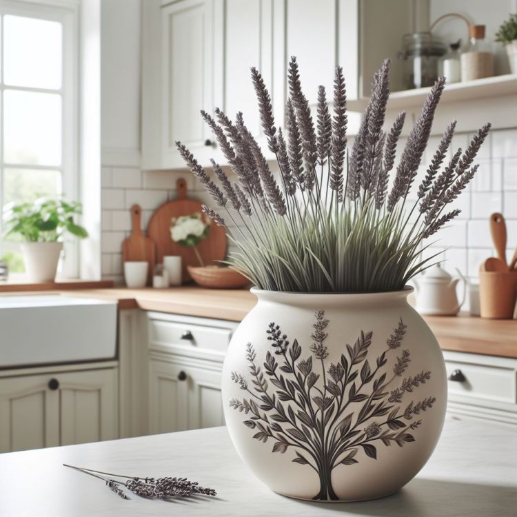 Lavender in white ceramic pot