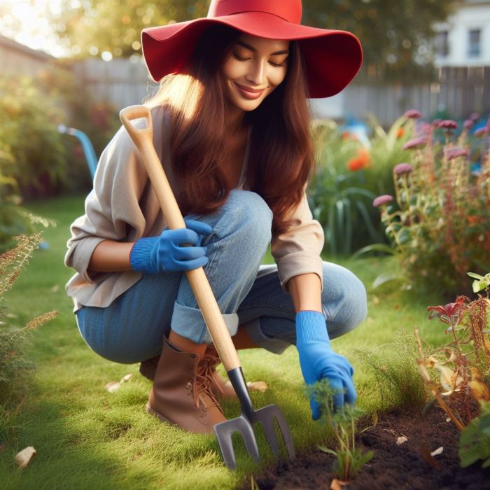 A gardener is working in garden