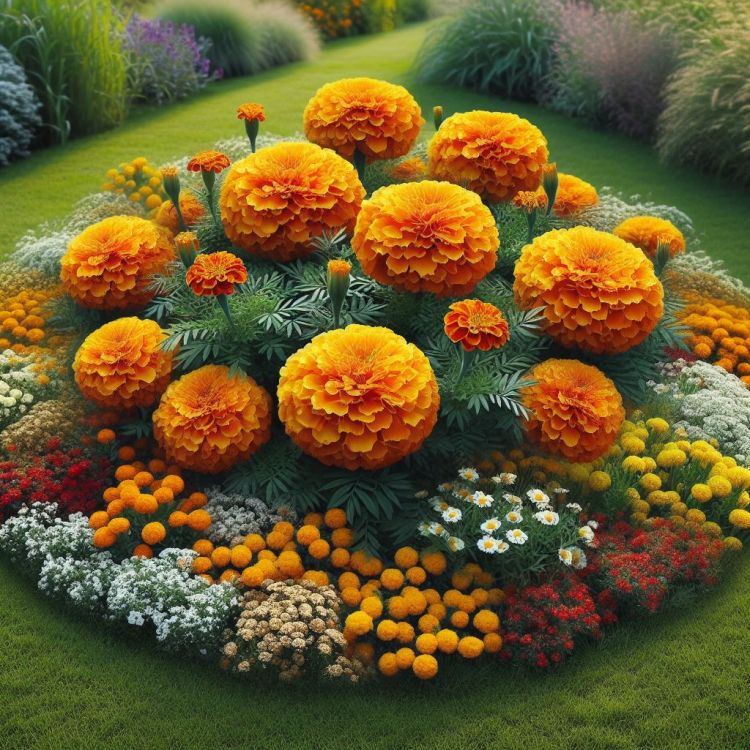 Marigolds flowers in a garden