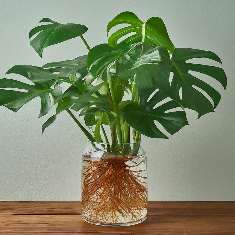 Monstera thriving in water